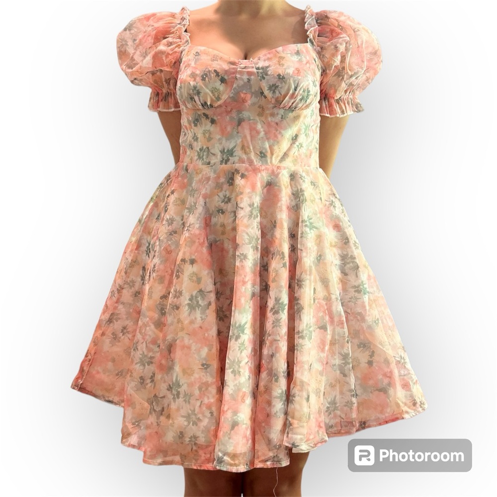 Shein Unity Allover Floral Print Puff Sleeved Dress 👗🍑